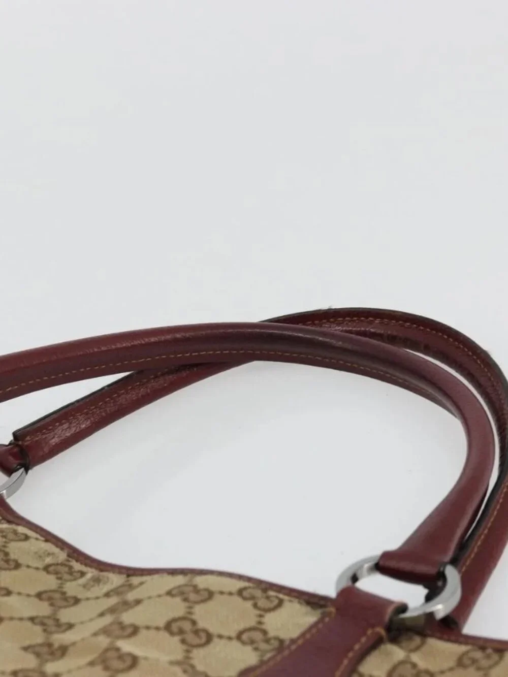 GUCCI GG Canvas Tote Bag Beige Silver 113016 Auth 175746